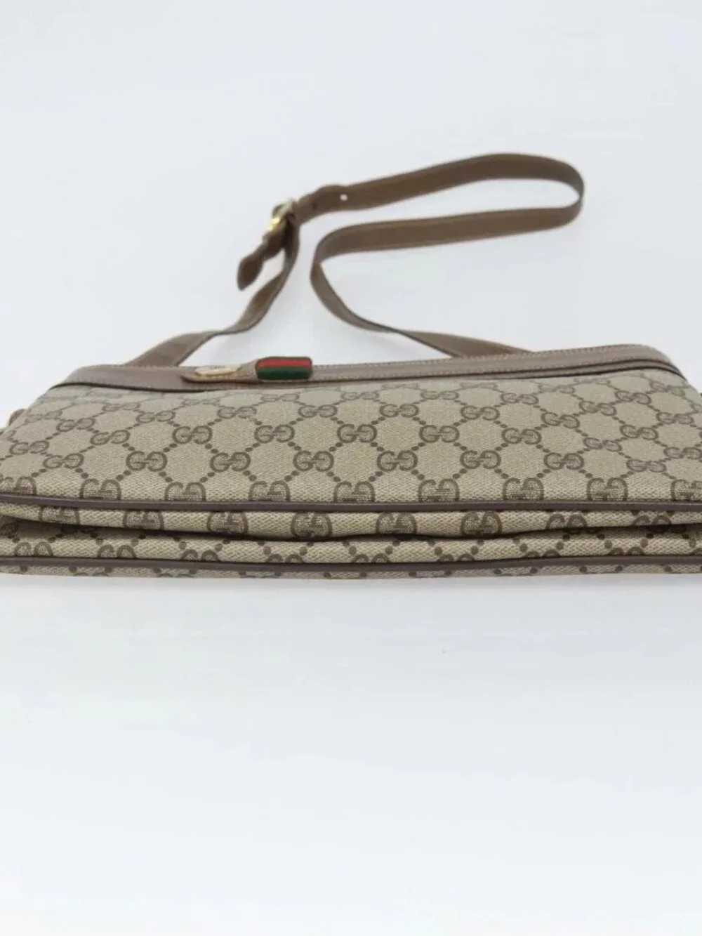GUCCI GG Supreme Web Sherry Line Bag PVC Beige Gold 96 02 035 Auth 170489